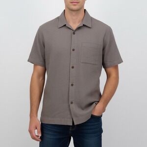 American Giant Mens Short Sleeve Button Up Shirt Gray Made in USA Size L